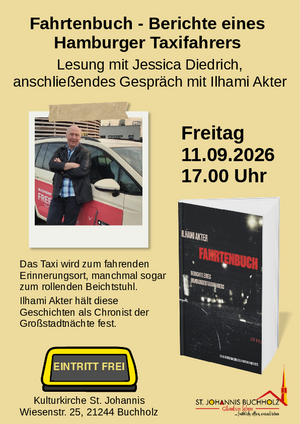 Flyer Lesung Fahrtenbuch - Berichte eines Hamburger Taxifahrers